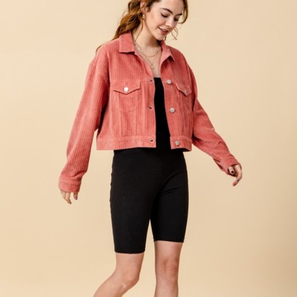 Indie Pink Crop Corduroy Jacket - Picture 1 of 8